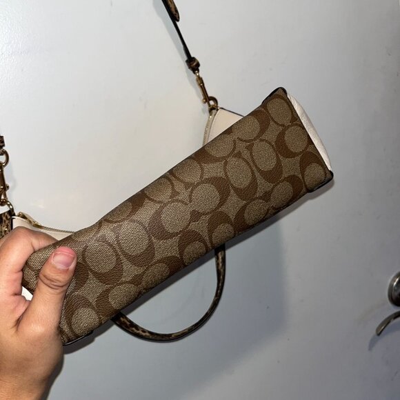 Coach Brown & White Signature Canvas & Leather Mini Tote Crossbody Bag With Adju - Picture 13 of 16